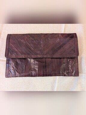 EEL SKIN Fold-Over Clutch - Deep Burgundy